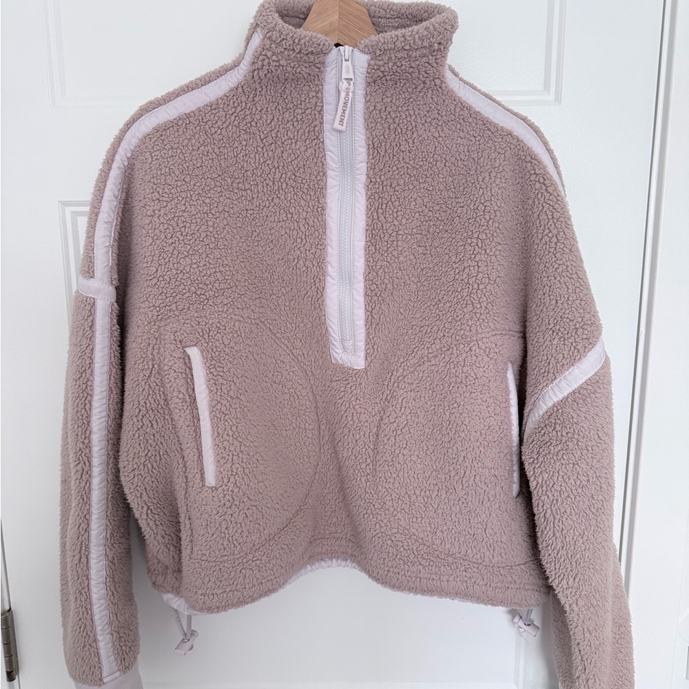 FP Movement by Free People Mauve Taupe Sherpa Half-Zip Pullover with Cream Trim